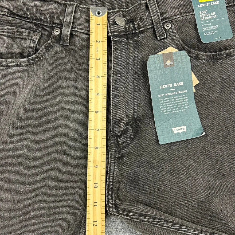 Levi's 505 Regular Straight Jeans Men 33x34 Washed Black Stretch Denim Pants